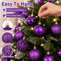 100pcs Shatterproof Christmas Balls - Plastic Ornaments for Christmas Tree Decoration, Party Festivities, Purple