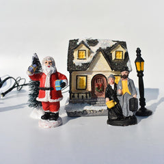 TureClos 10Pcs Christmas Village Set LED Lighted Resin Christmas Village Houses with Figurines Christmas Ornaments Decoration Gifts