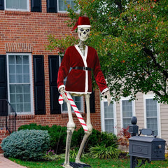 12 ft Giant Sized Skeleton Costume Set Christmas Santa Suit and Hat Inflatable Christmas Candy Cane for Garden Lawn Indoor Outdoor Props Decor (Skeleton Not Included)