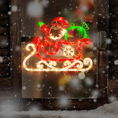 Christmas Window Silhouette Lights | Lighted Double-Sided Santa & Sleigh Decoration with 50 Incandescent Mini Lights | Perfect for Holiday Indoor/Outdoor Wall, Door & Glass Decor