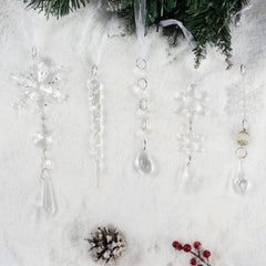 OuMuaMua 32pcs Iridescent Acrylic Snowflake & Icicle Crystal Hanging Pendants for Xmas Tree Winter Frozen Decor