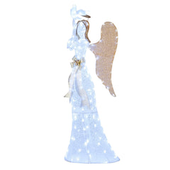 Gymax 3D Lighted Angel Christmas Decoration w/Pigeon Golden Wings 150 LED Lights White & Gold