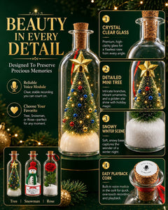 Recordable Christmas Tree in a Bottle, 3pc 30 Second Voice Recorder Ornaments for Mantel, Shelf and Holiday Decor Gifts, 7.1in