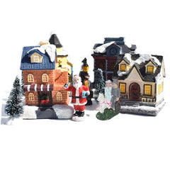 TureClos 10Pcs Christmas Village Set LED Lighted Resin Christmas Village Houses with Figurines Christmas Ornaments Decoration Gifts