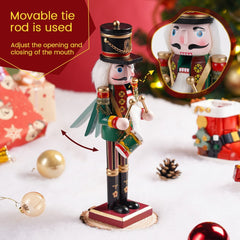 TJT 2Pcs Nutcracker Decorations Set, Wooden Nutcracker Soldier Christmas Ornaments Collectible Festive Xmas Figures Decor Gift Indoor, 12'' Green Red
