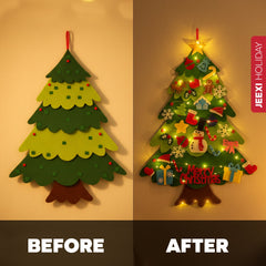 DIY Felt Christmas Tree Set for Toddlers Kids with Led String Light, 3ft Wall Hanging DIY Christmas Tree with Detachable Ornaments for Xmas Gifts Home Decoration