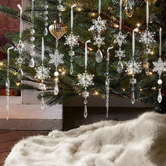 OuMuaMua 32pcs Iridescent Acrylic Snowflake & Icicle Crystal Hanging Pendants for Xmas Tree Winter Frozen Decor