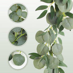 10pcs 5.9ft Artificial Eucalyptus Garland with Willow Leaves Greenery Garland Faux Silver Dollar Garland for Wedding Party Table Decor Indoor Outdoor Decoration Christmas
