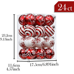 Christmas Valentines Ornaments Tree Decorations, 24ct Red and White Shatterproof Christmas Ball Ornaments Set, 2.36 Inch Hanging Ornament Bulk for Xmas Holiday Party Decor