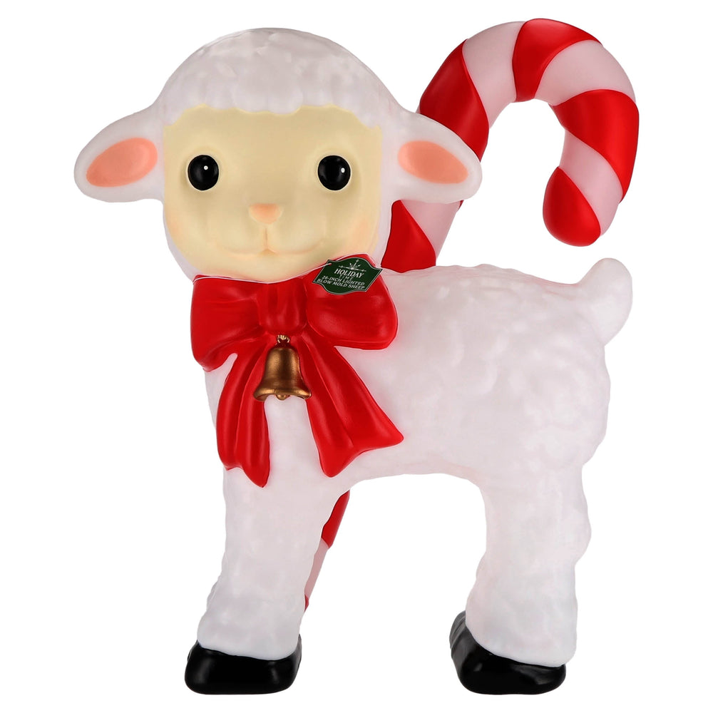 Lighted Blow Mold Sheep with Candy Cane Indoor/Outdoor Christmas Decoration, Multicolor, 26", by Holiday Time