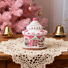 Pink Gingerbread House Decor, Light Up Gingerbread House Xmas Village Ornaments, LED Candy House for Christmas Decor