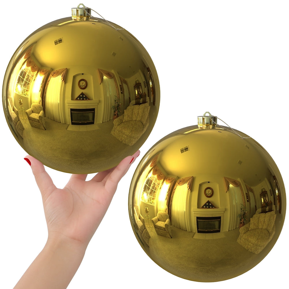 2Pcs 8.0" Extra Large Christmas Ornaments - Christmas Tree Decoration Balls for Birthday Holiday Wedding Decorations - Gold
