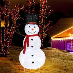 Alvantor 4 ft Pre-Lit Snowman with 120 LED Lights, Top Hat and Red Scarf, Indoor and Covered Outdoor Christmas Decorations, White