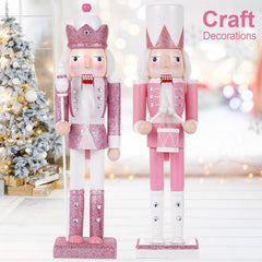 TJT 2Pcs 12'' Nutcracker Decorations, Christmas Nutcracker Soldier Ornaments Festive Collectible Xmas Figures Decorative Gift Indoor, Pink