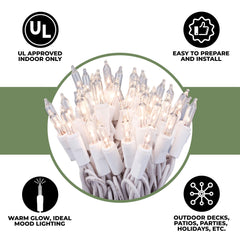 612 Vermont 100 Clear White Christmas Lights on White Wire, Indoor Outdoor Use, 18' Lighted Length, 20' Total Length (Pack of 2)