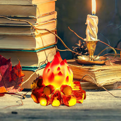 ABCISI LED Fake Campfire Lamp, Battery Powered Artificial Fire, Fake Flame with Realistic Log Flameless Candle for Halloween Christmas Campfire Party Decorations