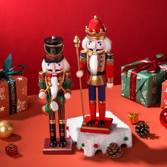 TJT 2Pcs Nutcracker Decorations Set, Wooden Nutcracker Soldier Christmas Ornaments Collectible Festive Xmas Figures Decor Gift Indoor, 12'' Green Red