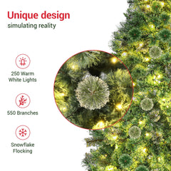 LAZY BUDDY 6ft Pre-lit Artificial Christmas Tree, Cashmere Hinged Xmas Tree with 550 Branch Tips & 250 Warm Lights