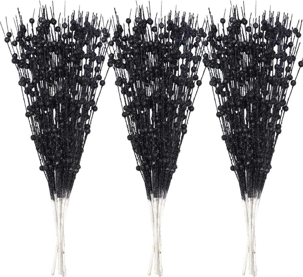 30 Pack Christmas Tree Picks and Sprays, Christmas Tree Filler Decorations, Christmas Glitter Berry Stem Ornaments, Glittery Twigs, Picks, Branches for Christmas Tree, Black