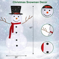 Alvantor 4 ft Pre-Lit Snowman with 120 LED Lights, Top Hat and Red Scarf, Indoor and Covered Outdoor Christmas Decorations, White