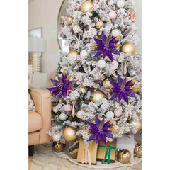 Briful 12'' Large Heads Christmas Glitter Poinsettia Flowers Christmas Tree Ornaments Set of 4 Artificial Flowers with Long Stems for Xmas Tree Party DIY Holiday Decorations, Purplish Gold