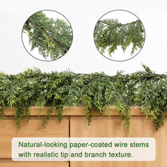 TETOU 1pc 6ft Christmas Cedar Garland,Artificial Realistic Cedar Pine Needles Greenery Garland for Christmas Holiday Winter Wall Mantle Fireplace Table Indoor Decor