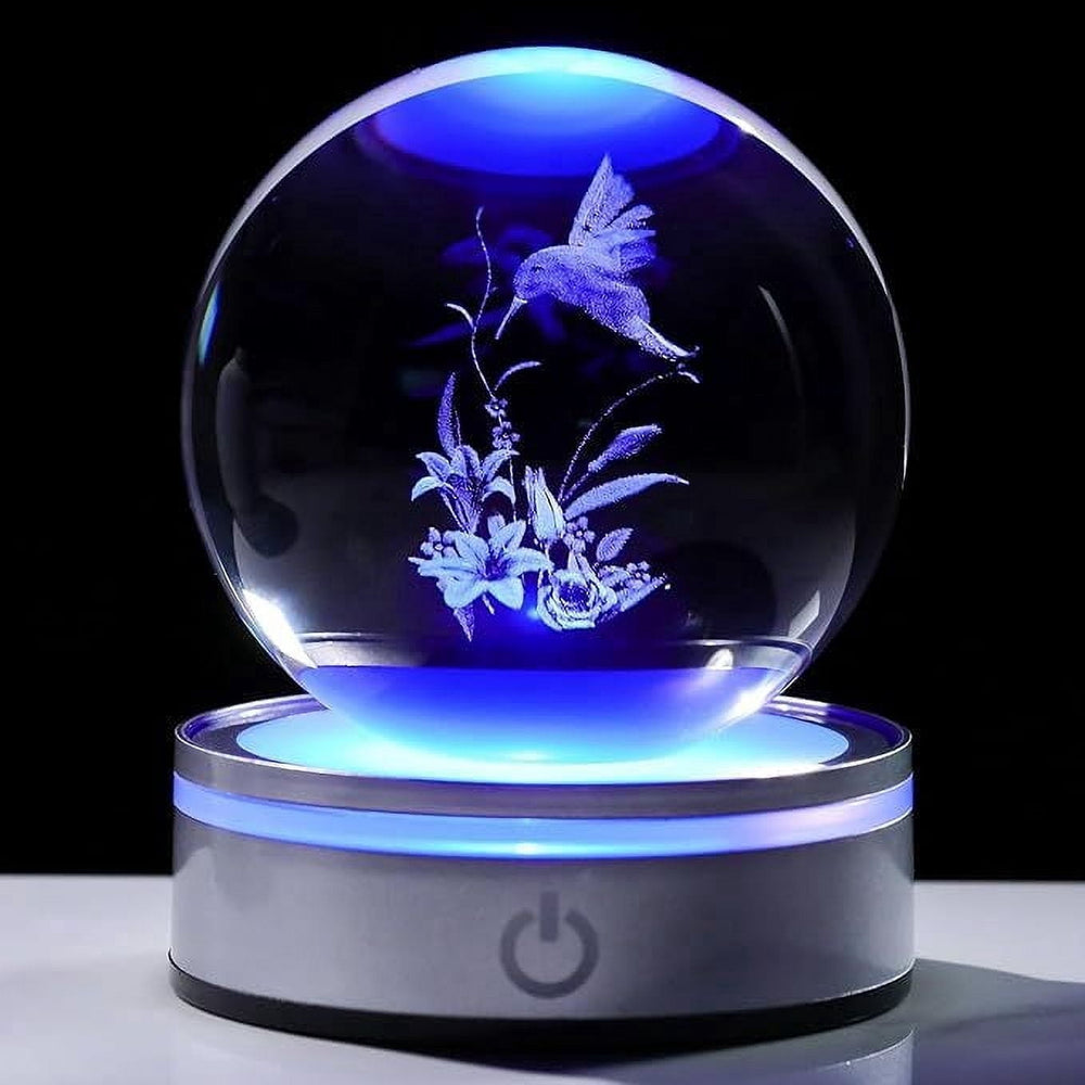 3D Crystal Ball Gifts for Women Men Decorations Night Light,Ornament Glass Snow Globe Room Art Decor Crafts,Hummingbird
