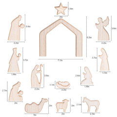 Nativity Set Christmas Decor,13Pcs Lovely Wooden Christmas Nativity Scene Miniature Holy Family Figurines, Minimalism Boho Christmas Decorations for Indoor Shelves Mantel Tabletop Display