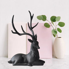 HIELLFQ Resin Reindeer Christmas Decorations-Elegant Black Reindeer Statues Office Table Living Room Decorations 13.7"