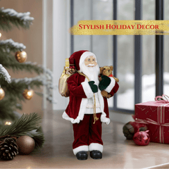 SINT 18" Christmas Indoor Decoration Santa in a Sweater Bearing Gifts & Teddy Figurine