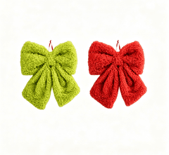 Christmas Decorations Christmas 2-Piece Set Of Green Furry Christmas Ornaments With Red Towel Bow, Suitable for Hand-Washing and Decoration