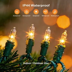 RESNICE 52ft Mini Clear Christmas Lights 200LED Warm White Connectable Green Wire with Spare Fuses and Bulbs for Outdoor Indoor Holiday Christmas Tree Patio Party Home Decor