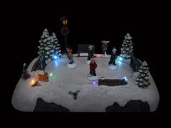 Christmas Village Tabletop Hockey Skating Rink Pre-lit Winter Snow Village Perfect Addition to Your Christmas Indoor Home Decorations Great Centerpiece for Your Collection