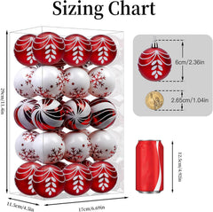  30ct Christmas Ball Ornaments, 2.36 in Shatterproof Xmas Tree Decorations, Plastic Baubles for Holiday, Party, Wedding, or Home Decor, Red & White