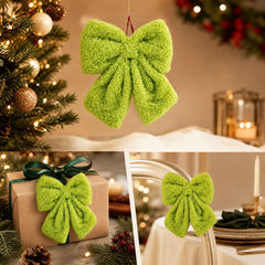 Christmas Decorations Christmas 2-Piece Set Of Green Furry Christmas Ornaments With Red Towel Bow, Suitable for Hand-Washing and Decoration