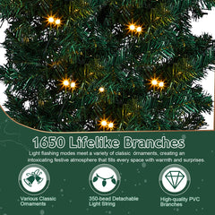 Pre-Lit 7.9ft Christmas Archway with 1,650 Branches, Warm White LED Lights, DIY Ornaments, Flat-Top Green PVC Arch for Indoor/Outdoor Holiday Decorations