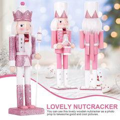 TJT 2Pcs 12'' Nutcracker Decorations, Christmas Nutcracker Soldier Ornaments Festive Collectible Xmas Figures Decorative Gift Indoor, Pink