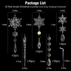 OuMuaMua 32pcs Iridescent Acrylic Snowflake & Icicle Crystal Hanging Pendants for Xmas Tree Winter Frozen Decor