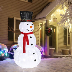 Alvantor 4 ft Pre-Lit Snowman with 120 LED Lights, Top Hat and Red Scarf, Indoor and Covered Outdoor Christmas Decorations, White