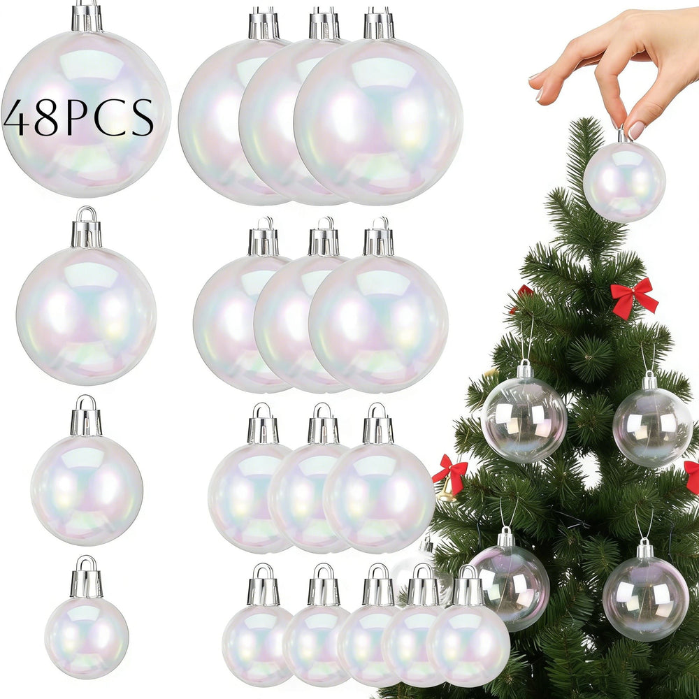 48 Pcs Iridescent Ornaments Balls 4 Sizes Clear Plastic Ornaments for Crafts DIY Bubble Pot Christmas Ball Ornaments Christmas Tree Ornaments Bubble Ornaments Birthday Wedding Decor