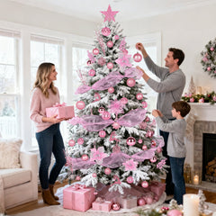 Leyaron Christmas Tree Ornaments, 105PCS Christmas Balls Set with Star Poinsettia Flower Berries Stems for Trees Holiday Xmas Decor, Pink
