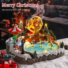 Christmas Village With Amusement park,Musical Christmas Decor with Ferris Wheel, Carousel & LED Lights,Skating Person,Christmas Decor,Home Decor