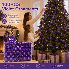 100pcs Shatterproof Christmas Balls - Plastic Ornaments for Christmas Tree Decoration, Party Festivities, Purple