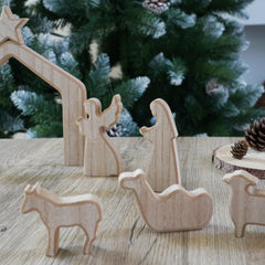 Nativity Set Christmas Decor,13Pcs Lovely Wooden Christmas Nativity Scene Miniature Holy Family Figurines, Minimalism Boho Christmas Decorations for Indoor Shelves Mantel Tabletop Display