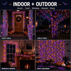simeccom Christmas String Lights, 108 ft 300 LED Twinkle Fairy Lights for Indoor Outdoor Halloween Decorations, Purple and Orange