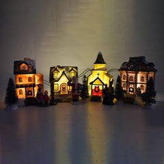 TureClos 10Pcs Christmas Village Set LED Lighted Resin Christmas Village Houses with Figurines Christmas Ornaments Decoration Gifts