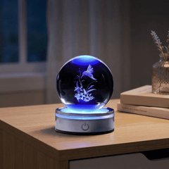 3D Crystal Ball Gifts for Women Men Decorations Night Light,Ornament Glass Snow Globe Room Art Decor Crafts,Hummingbird