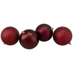 12ct Burgundy Red Shatterproof 4-Finish Christmas Ball Ornaments 4" (100mm)