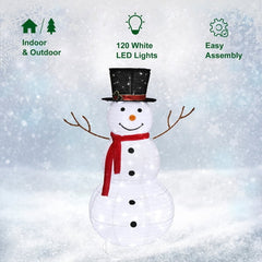Alvantor 4 ft Pre-Lit Snowman with 120 LED Lights, Top Hat and Red Scarf, Indoor and Covered Outdoor Christmas Decorations, White