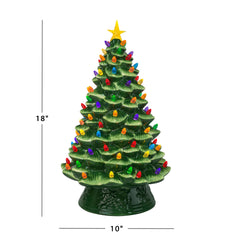  Nostalgic Ceramic Christmas Tree with LED Lights Indoor Decoration, 18 Inches, Green
